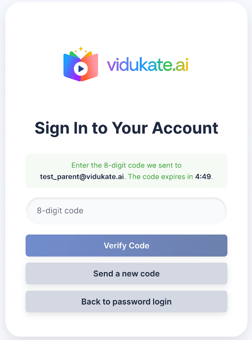 Enter the 8-digit code sent to your email to finish signing in.
