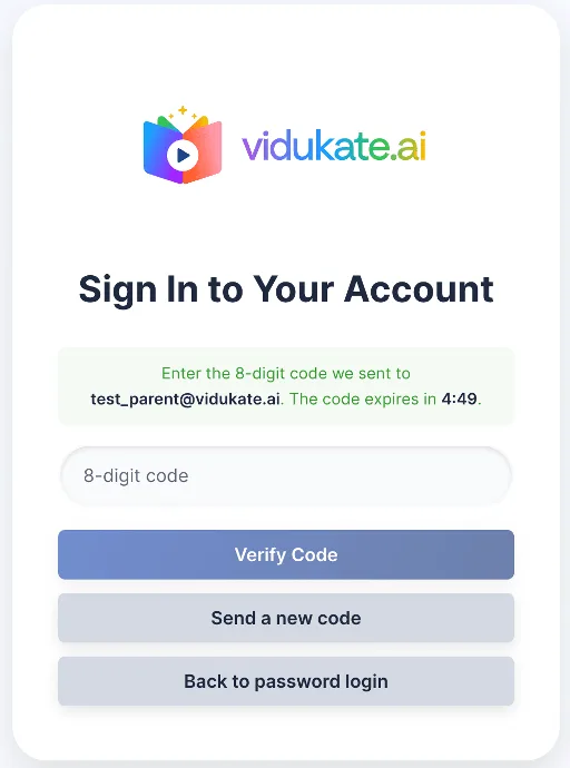 Enter the 8-digit code sent to your email to finish signing in.