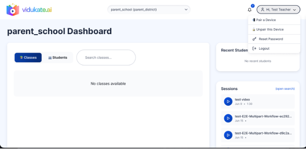 Teachers can unpair a device directly from the main menu.